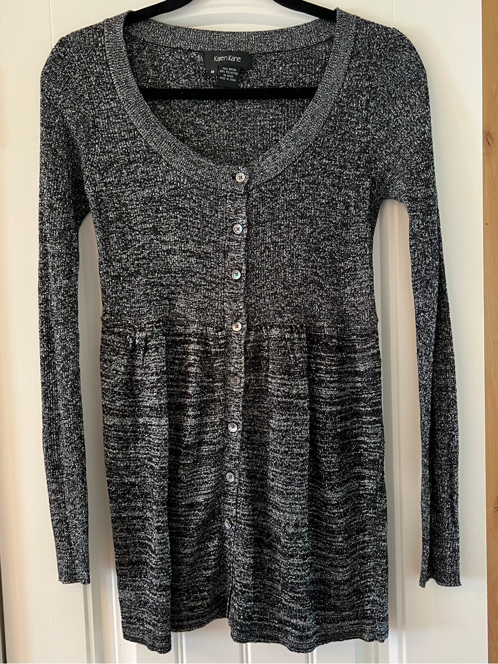 Karen Kane Shimmery Black & Gray Long-Sleeve Knit Button-Front Top